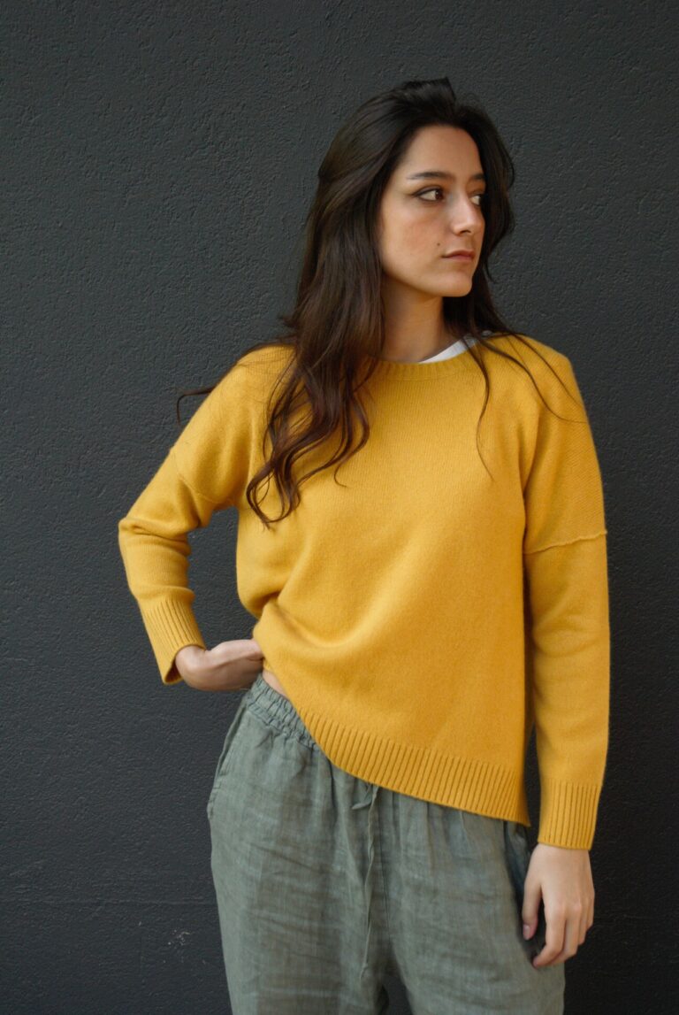 Pull femme en cachemire jaune